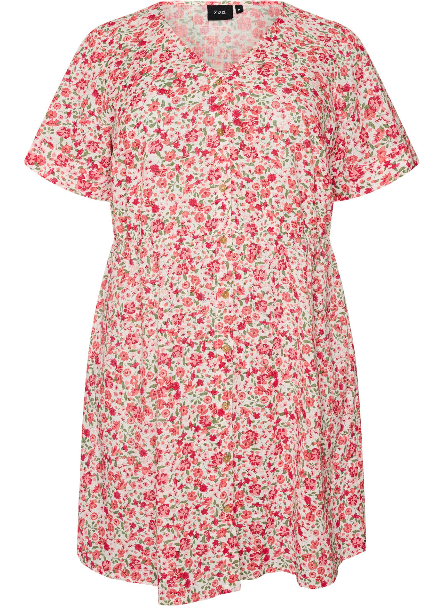 ZizzifashionShort cotton dress with floral print, Red, Packshot image number 0