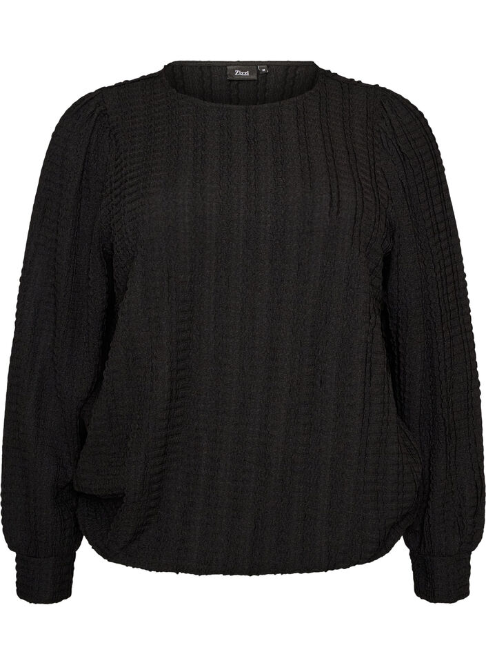 Textured jersey blouse with a balloon silhouette, Black, Packshot image number 0
