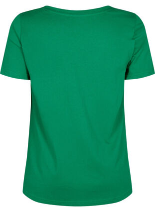 Cotton t-shirt with text print and v-neck, Jolly Green ORI, Packshot image number 1