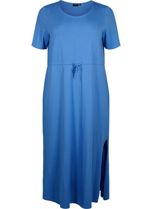 Midi dress in cotton with short sleeves, Marina SOLID, Packshot image number 0