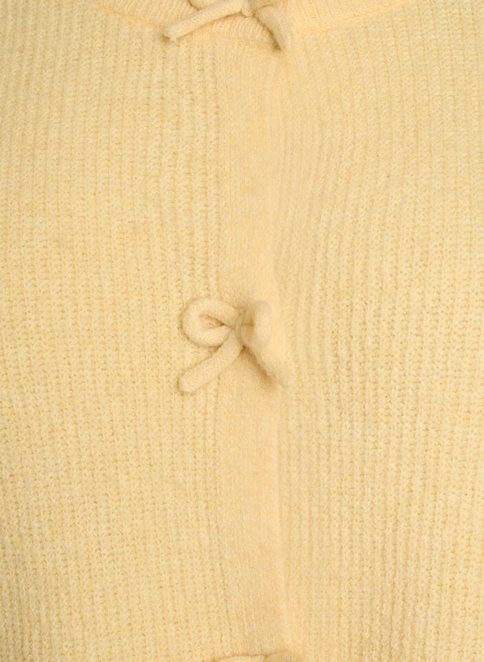 Short-sleeved knit cardigan with bows, Yellow, Packshot image number 2