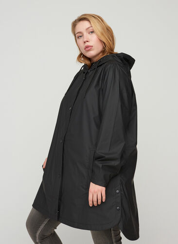 Rain coat with a hood and pockets, Black, Model image number 0