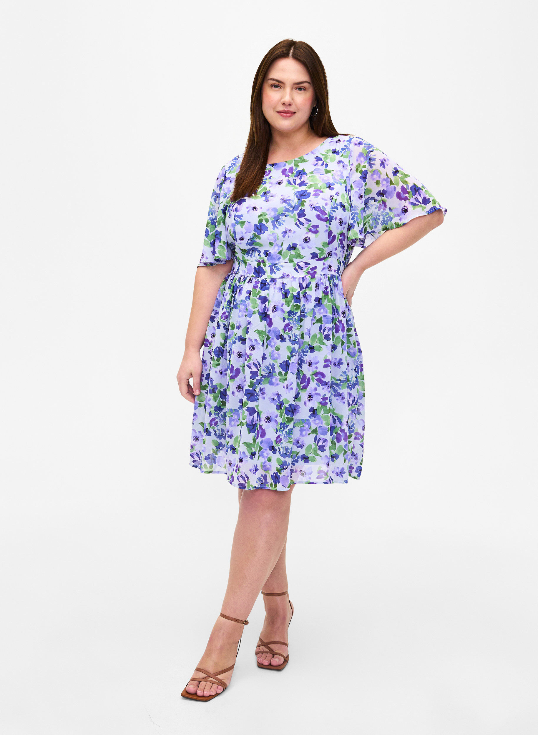 Zizzifashion Floral dress with short sleeves, Xenon B. Flower AOP, Model image number 2
