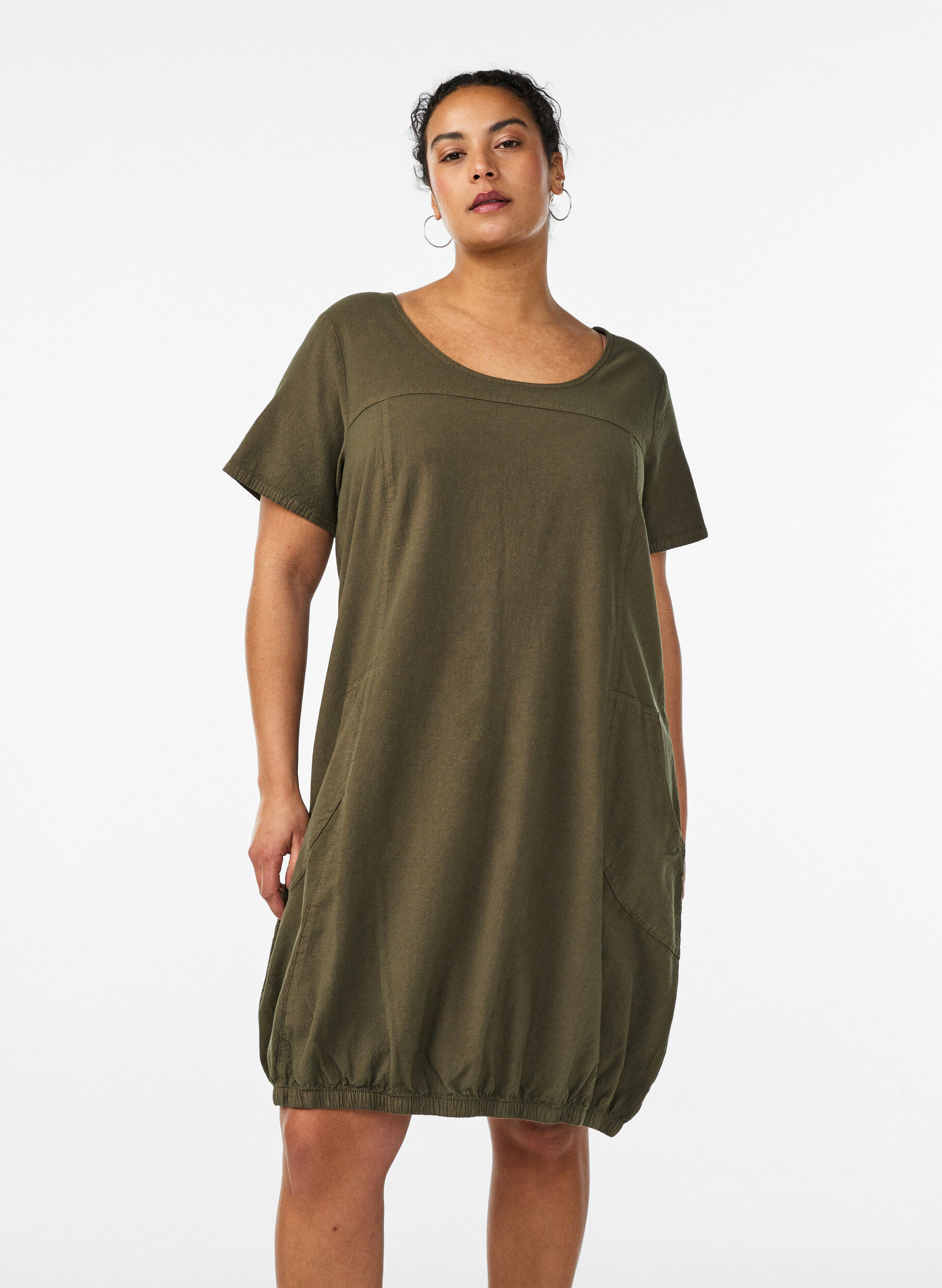 Short-sleeved cotton dress, Green, Model