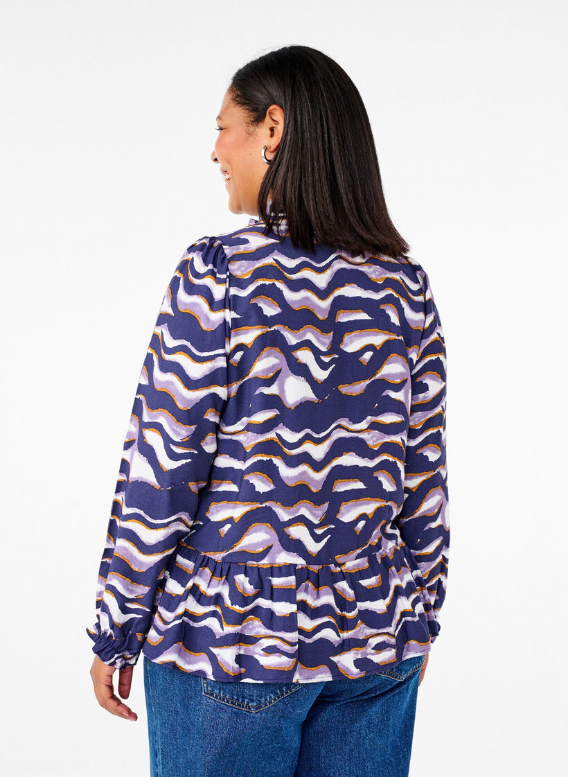 Blouse with print and an A-line shape, Blue, Model image number 2