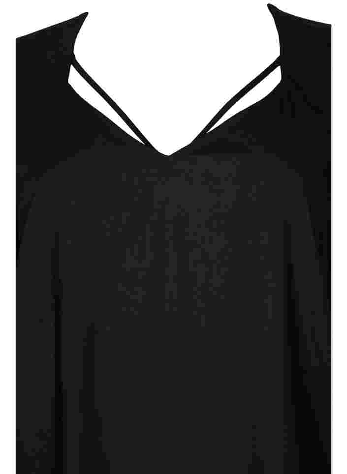 Short-sleeved viscose blouse with string detailing, Black, Packshot image number 2