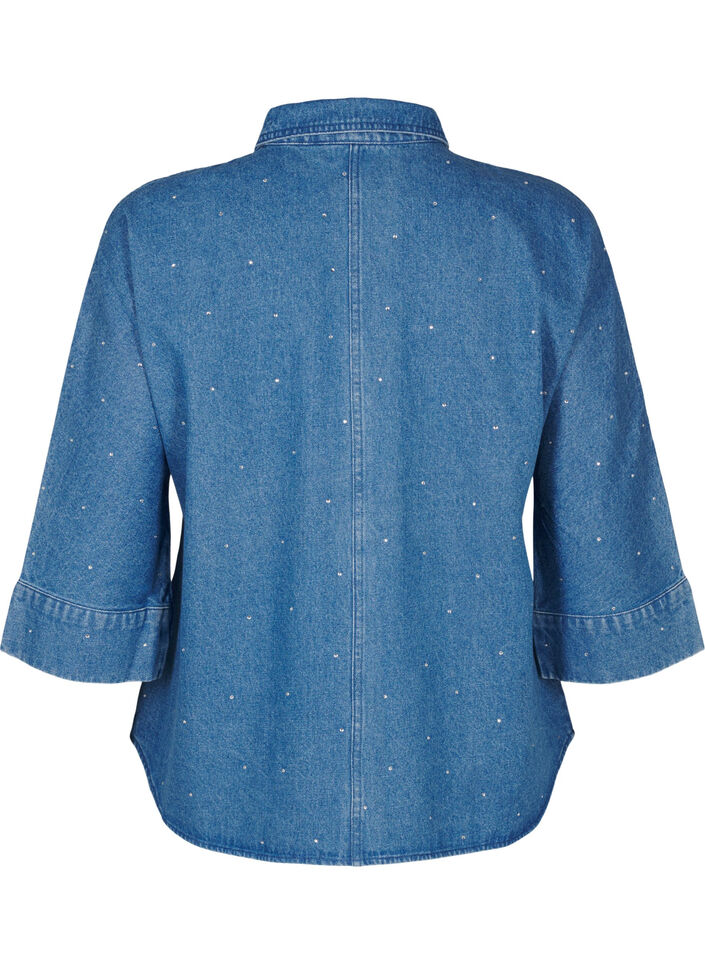 Denim shirt with rhinestones and 3/4 sleeves, Bl. Denim Rhinestone, Packshot image number 1