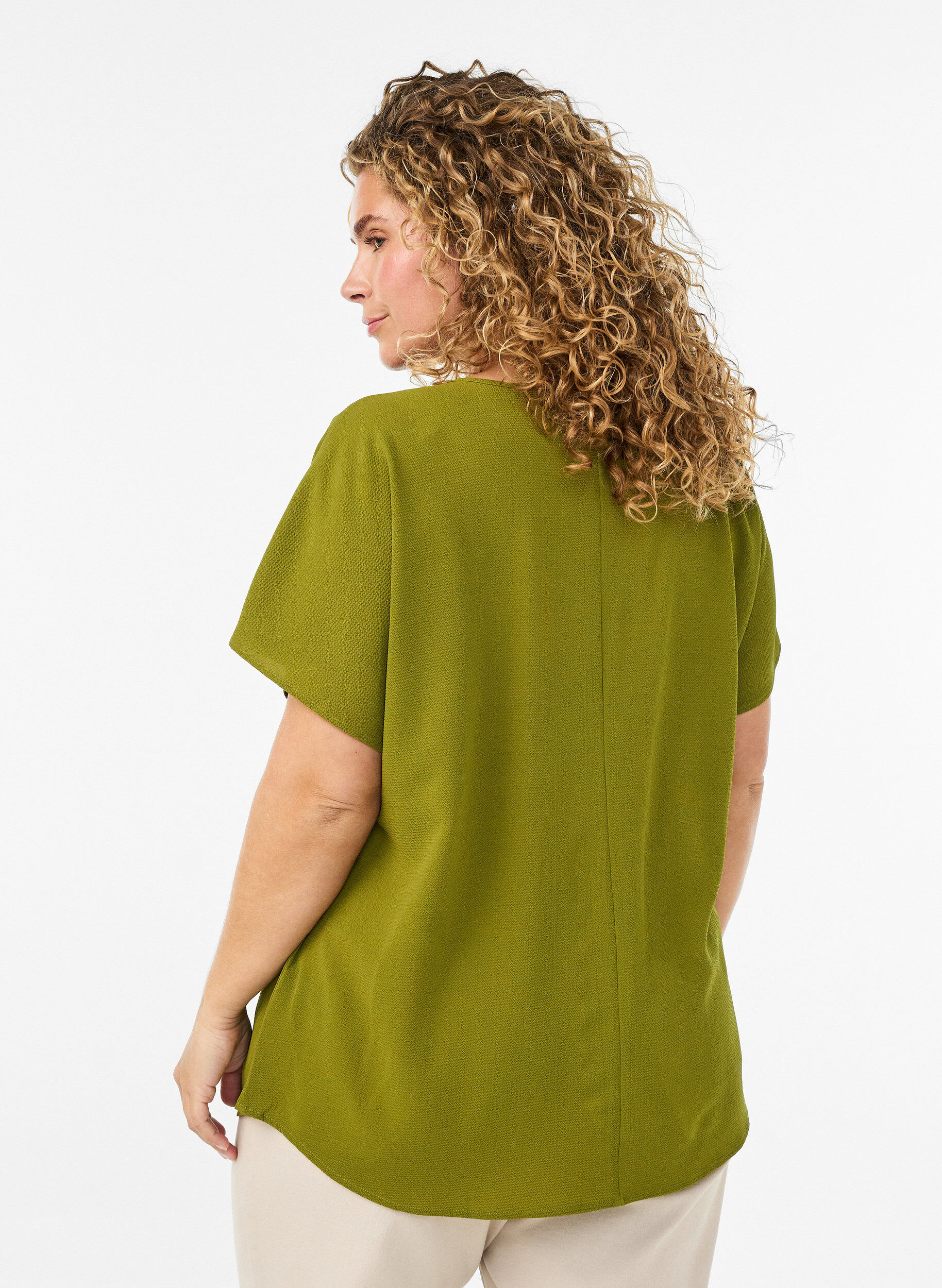 ZizzifashionBlouse with short sleeves and a round neckline, Green, Model image number 2
