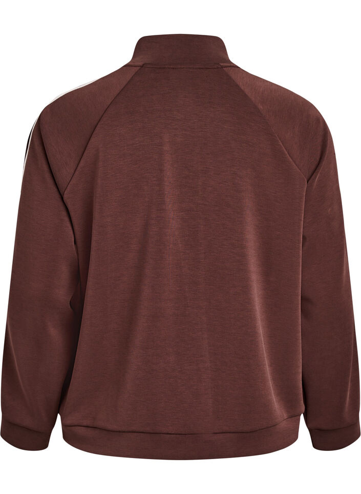 High-neck training top with stripes on the sleeves, Brown, Packshot image number 1