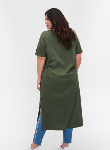 Cotton t-shirt dress with side slits, Thyme, Model image number 1