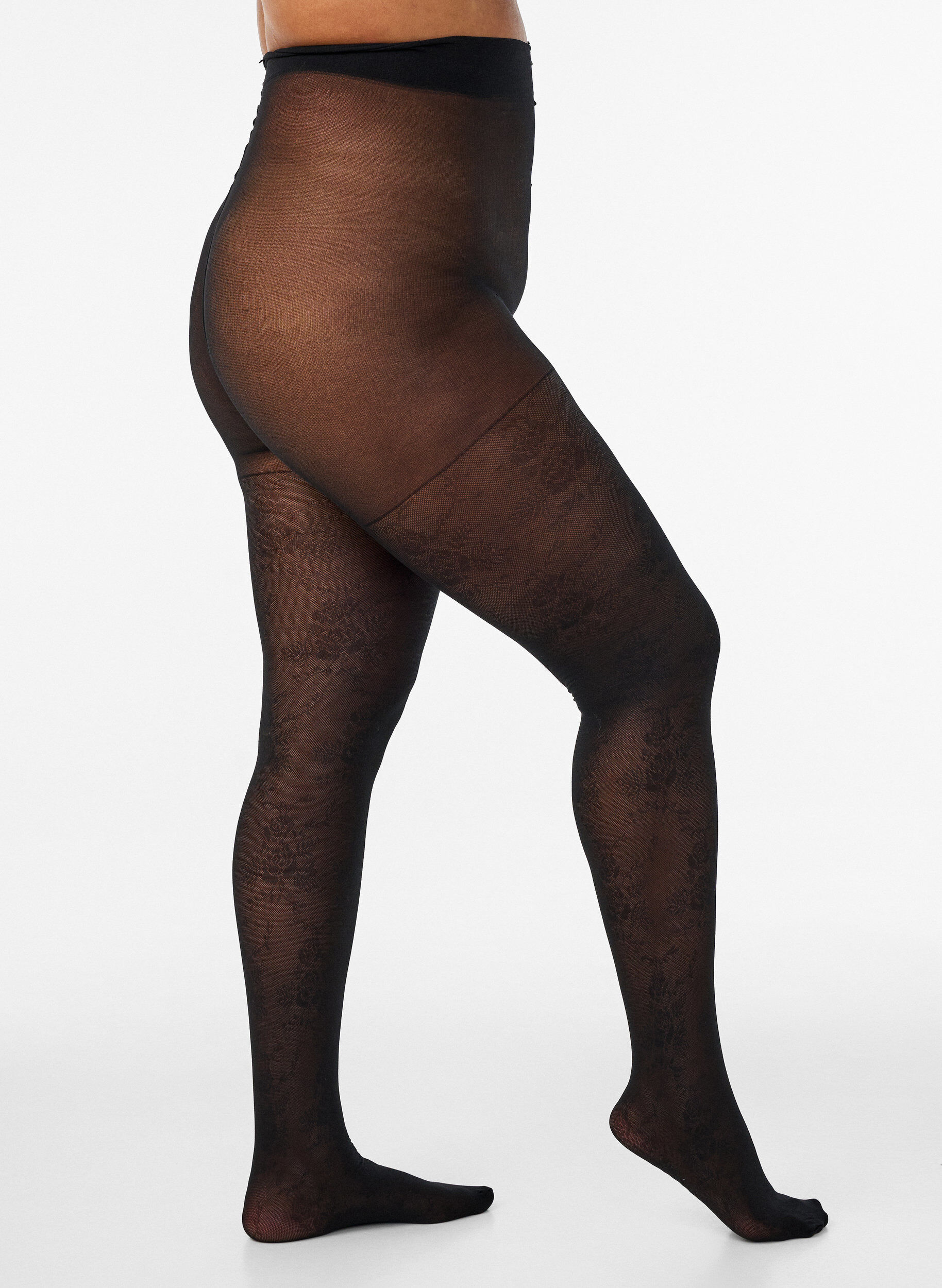 Floral pattern 30 denier tights, Black, Model