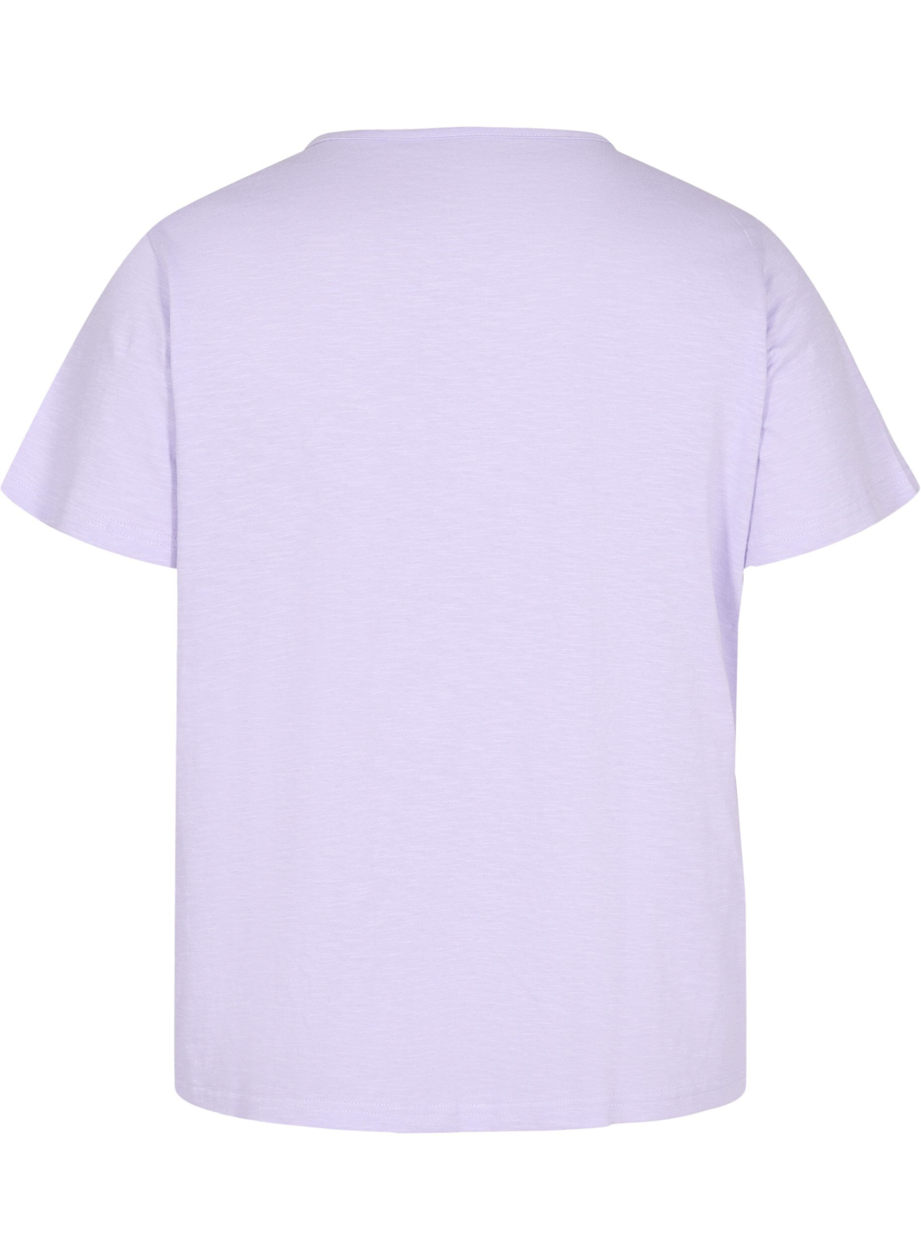 Zizzifashion Cotton t-shirt with lace ribbon, Lavender, Packshot image number 1