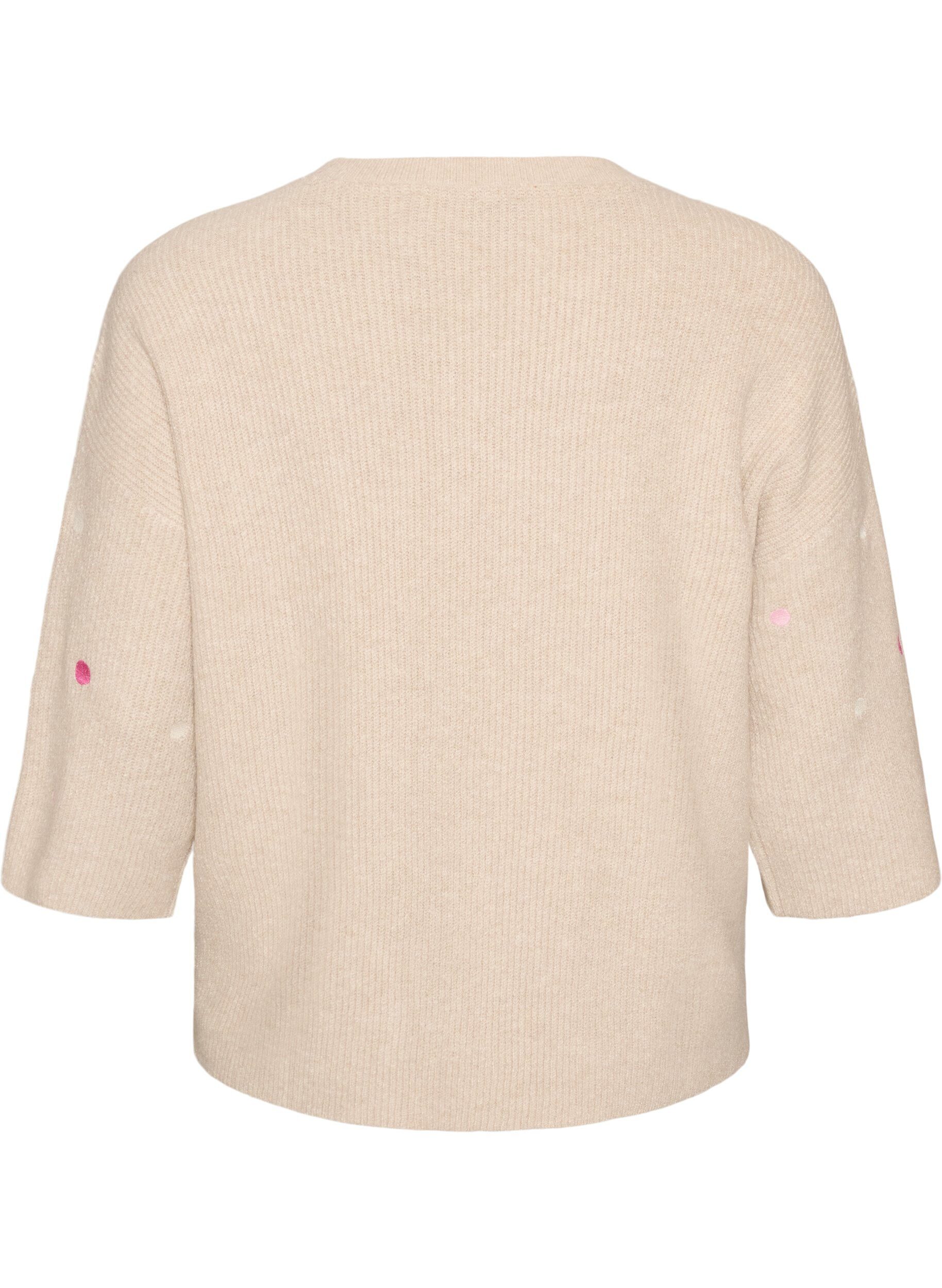 ZizzifashionKnitted blouse with small embroidered motifs, Beige, Packshot image number 1