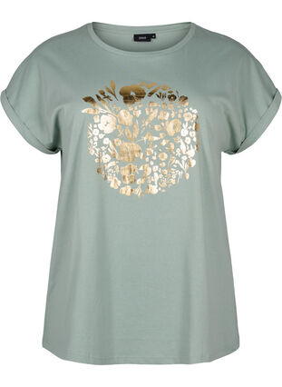 Organic cotton T-shirt with gold print, Ch.Green Gold Flower, Packshot image number 0