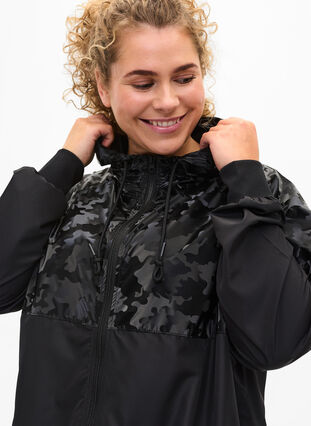 Hooded exercise jacket with pockets, Black, Model image number 2