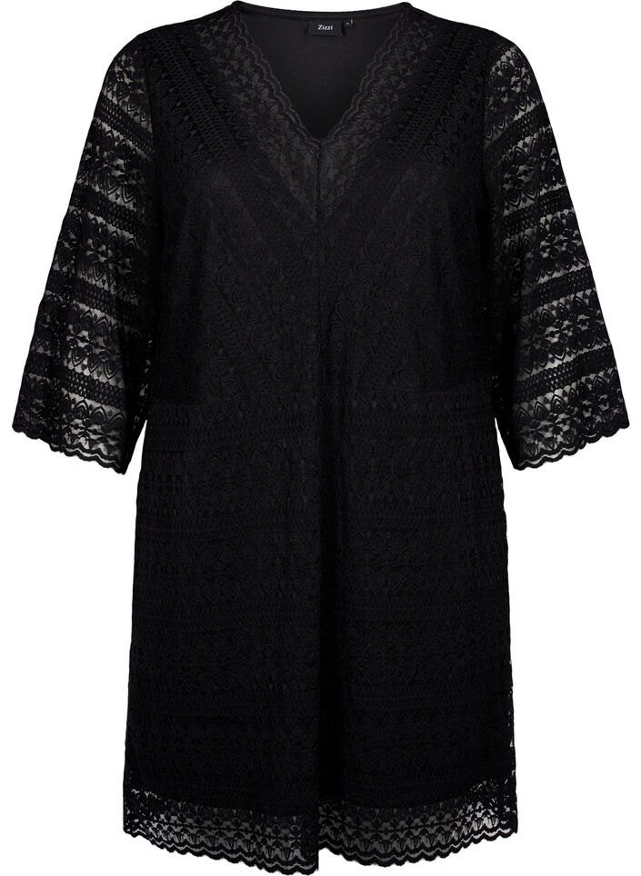 Lace dress with 3/4 sleeves, Black, Packshot image number 0