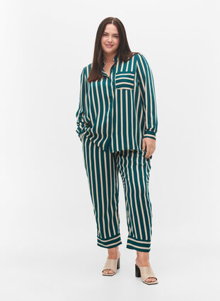 Loose-fitting striped trousers, Green Stripe, Model image number 0