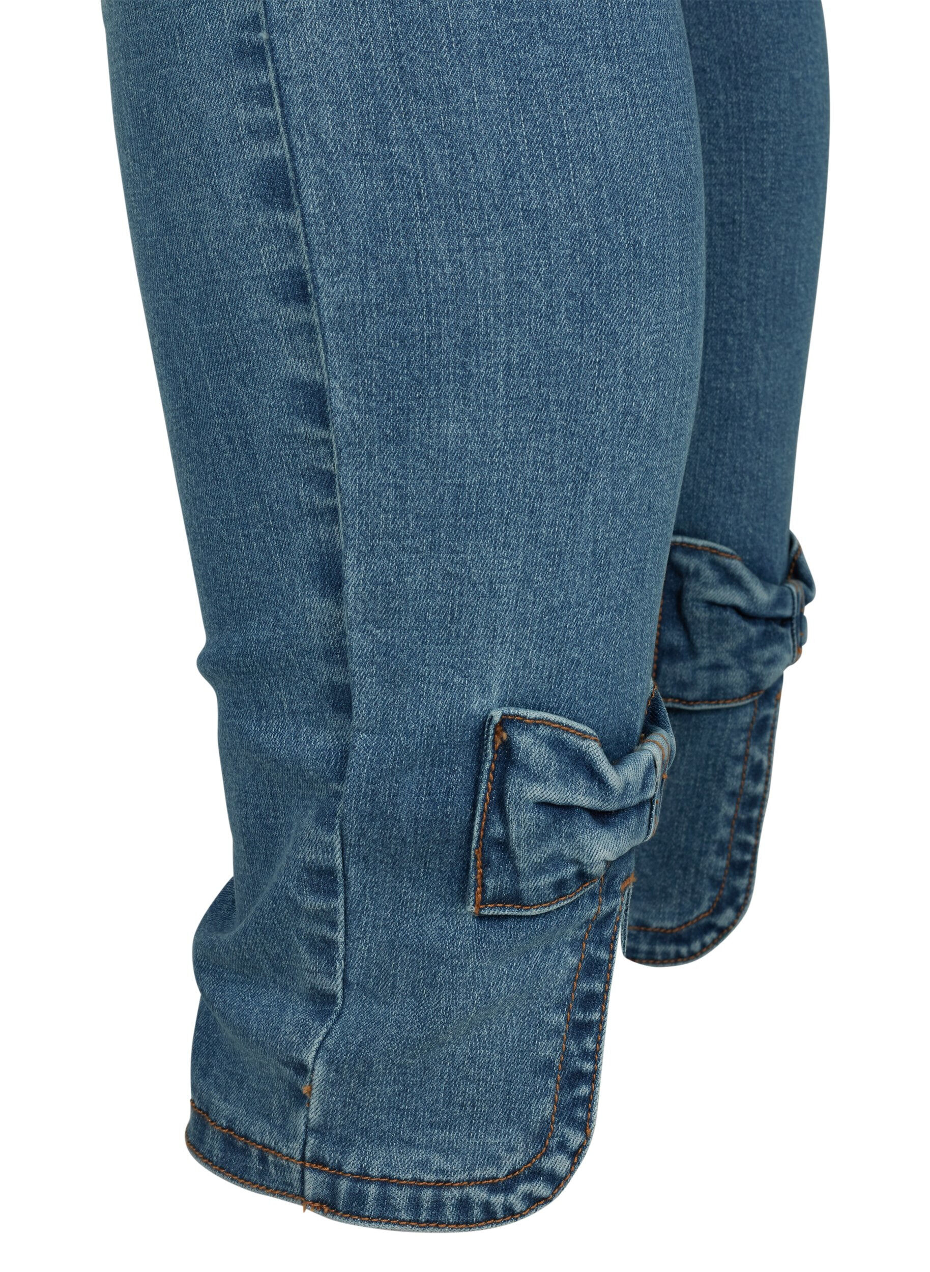 Zizzifashion Cropped Amy jeans with a high waist and bows, Blue denim, Packshot image number 3