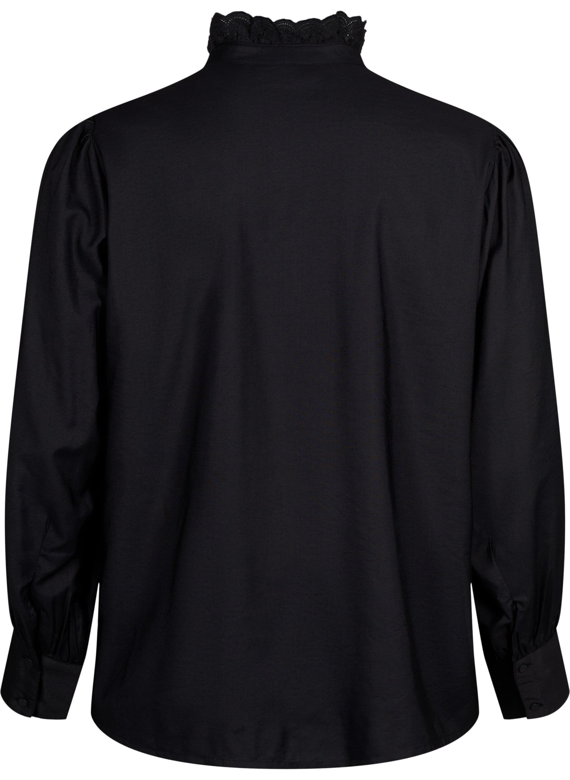 Zizzifashion Viscose shirt blouse with ruffles, Black, Packshot image number 1