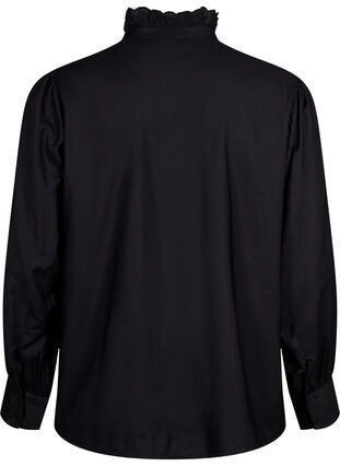 Viscose shirt blouse with ruffles, Black, Packshot image number 1