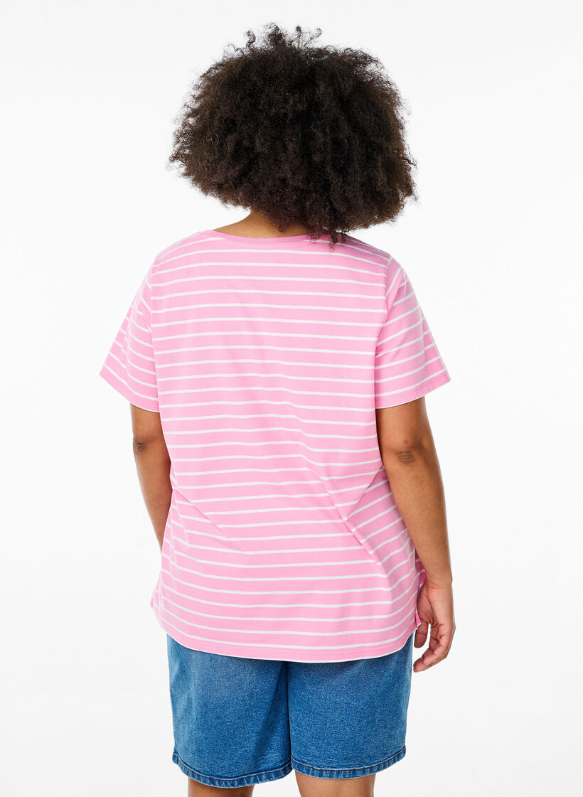Striped T-shirt with text print, Pink, Model image number 2