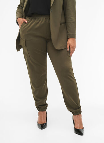 Cargo trousers with elastic waist, Forest Night, Model image number 2