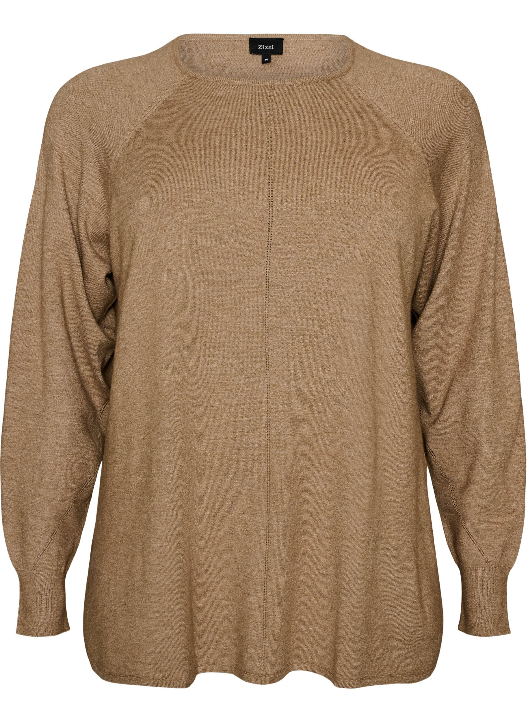 ZizzifashionKnitted blouse with round neck and knitted pattern, Beige, Packshot image number 0