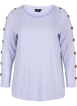 Long-sleeved blouse with button details, Cosmic Sky Melange, Packshot image number 0