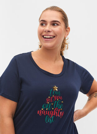 Christmas t-shirt in cotton, Navy Blazer Text, Model image number 2