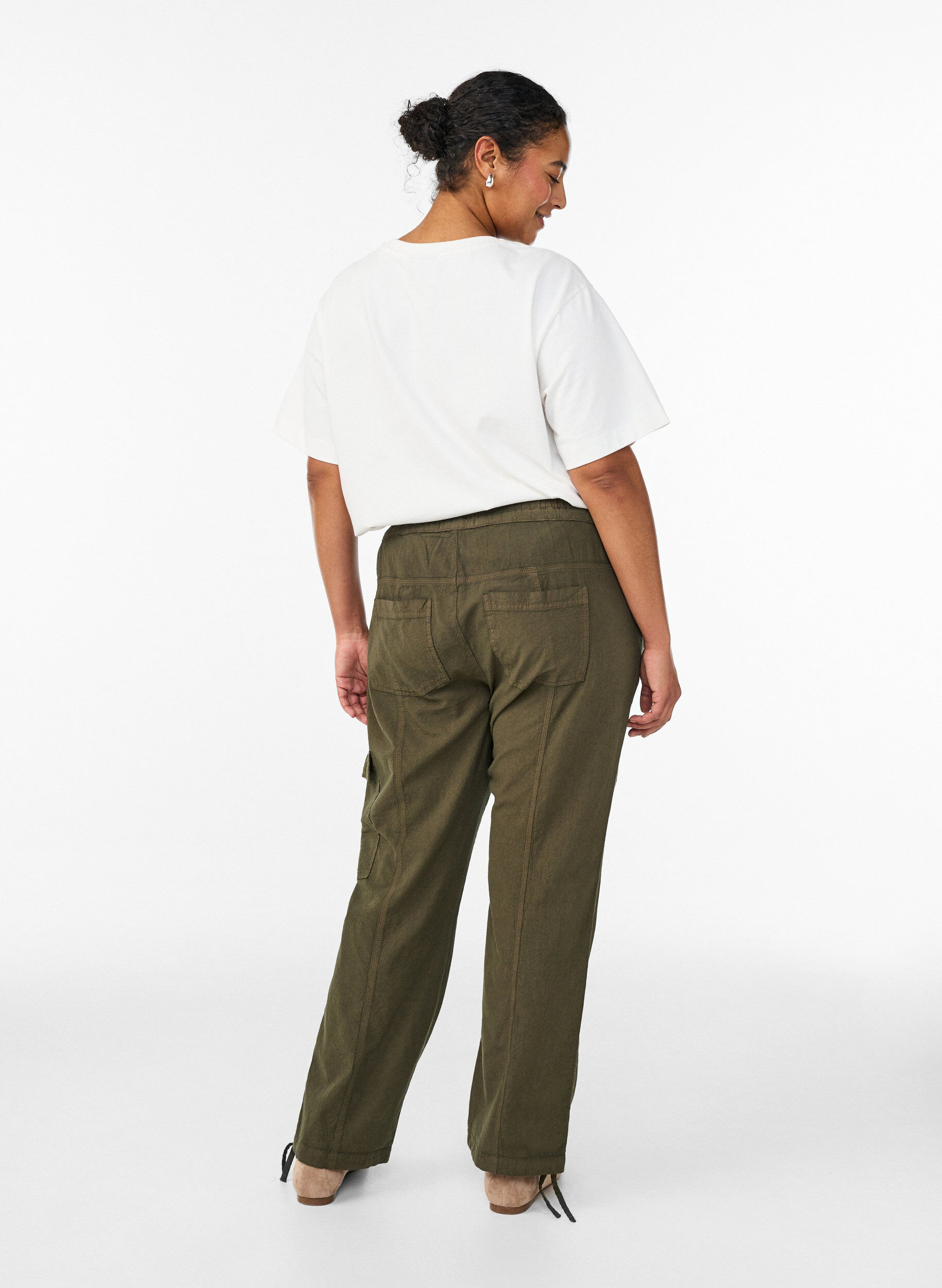 Zizzifashion Loose cargo trousers in cotton, Green, Model image number 1