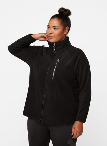 Fleece cardigan with a zip, Black, Model image number 0
