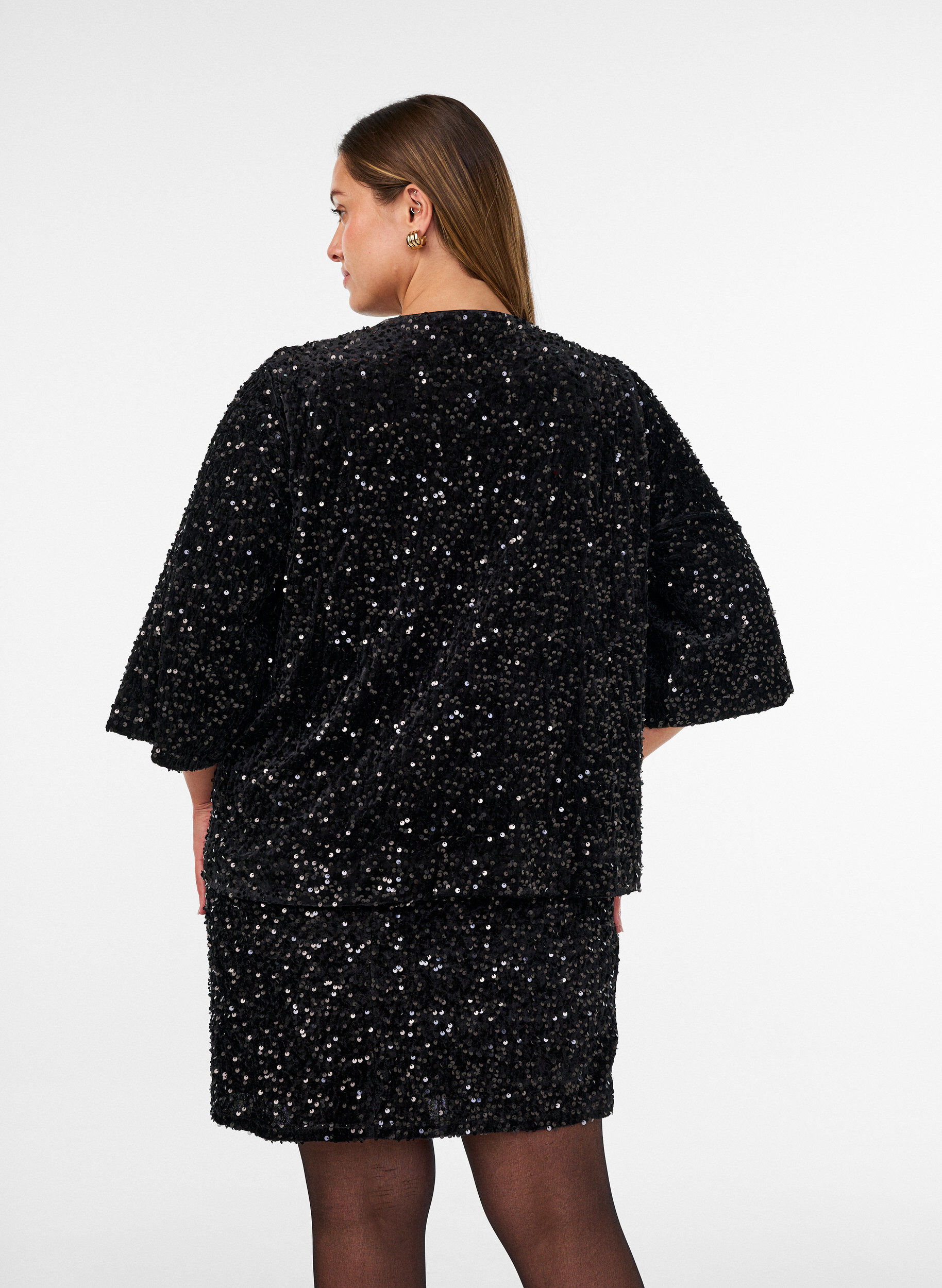 ZizzifashionShort sequin skirt, Black, Model image number 2