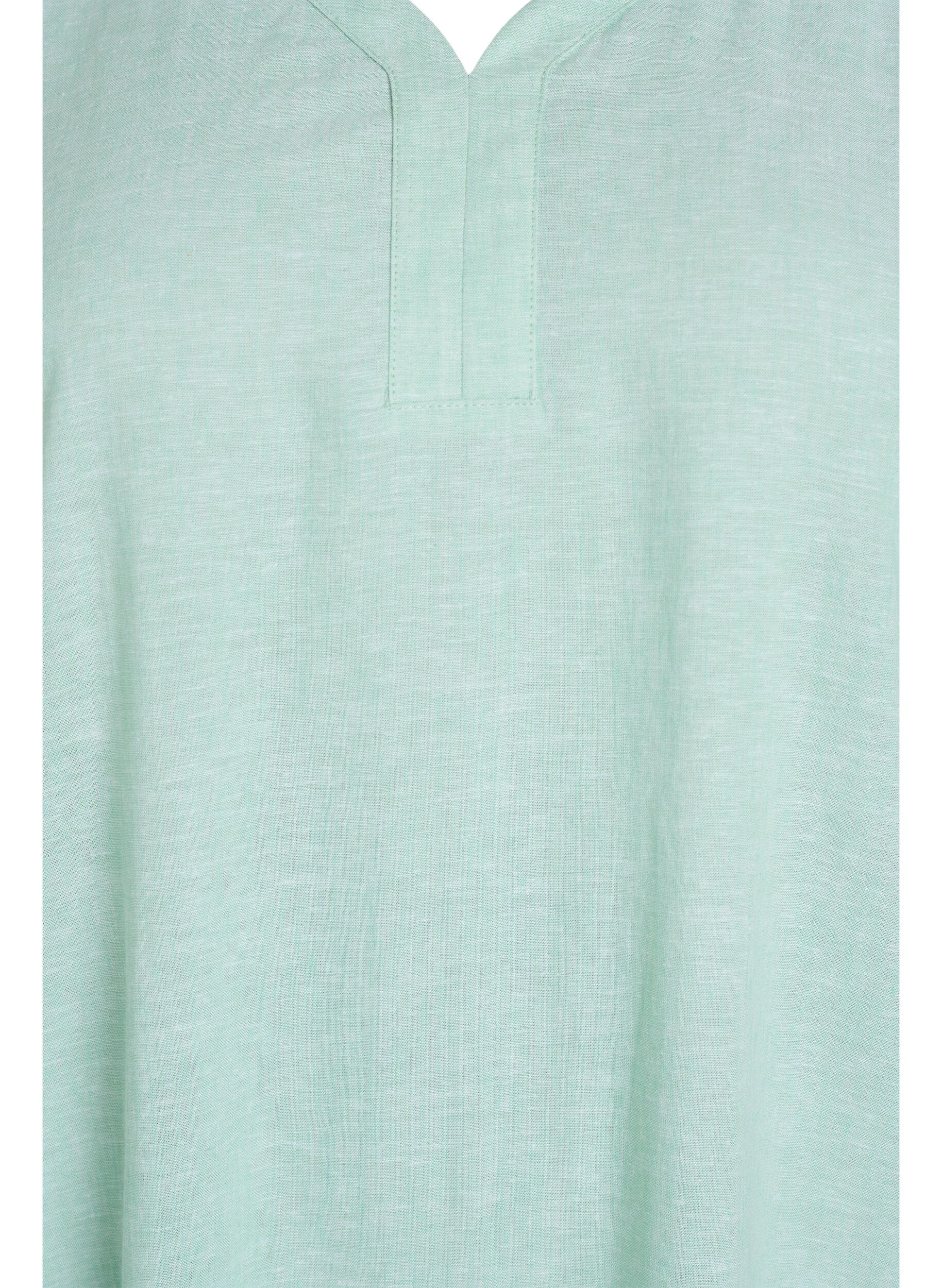 Zizzifashion Midi dress in linen and viscose with short sleeves, Green, Packshot image number 2