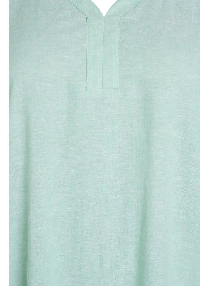 Midi dress in linen and viscose with short sleeves, Green, Packshot image number 2