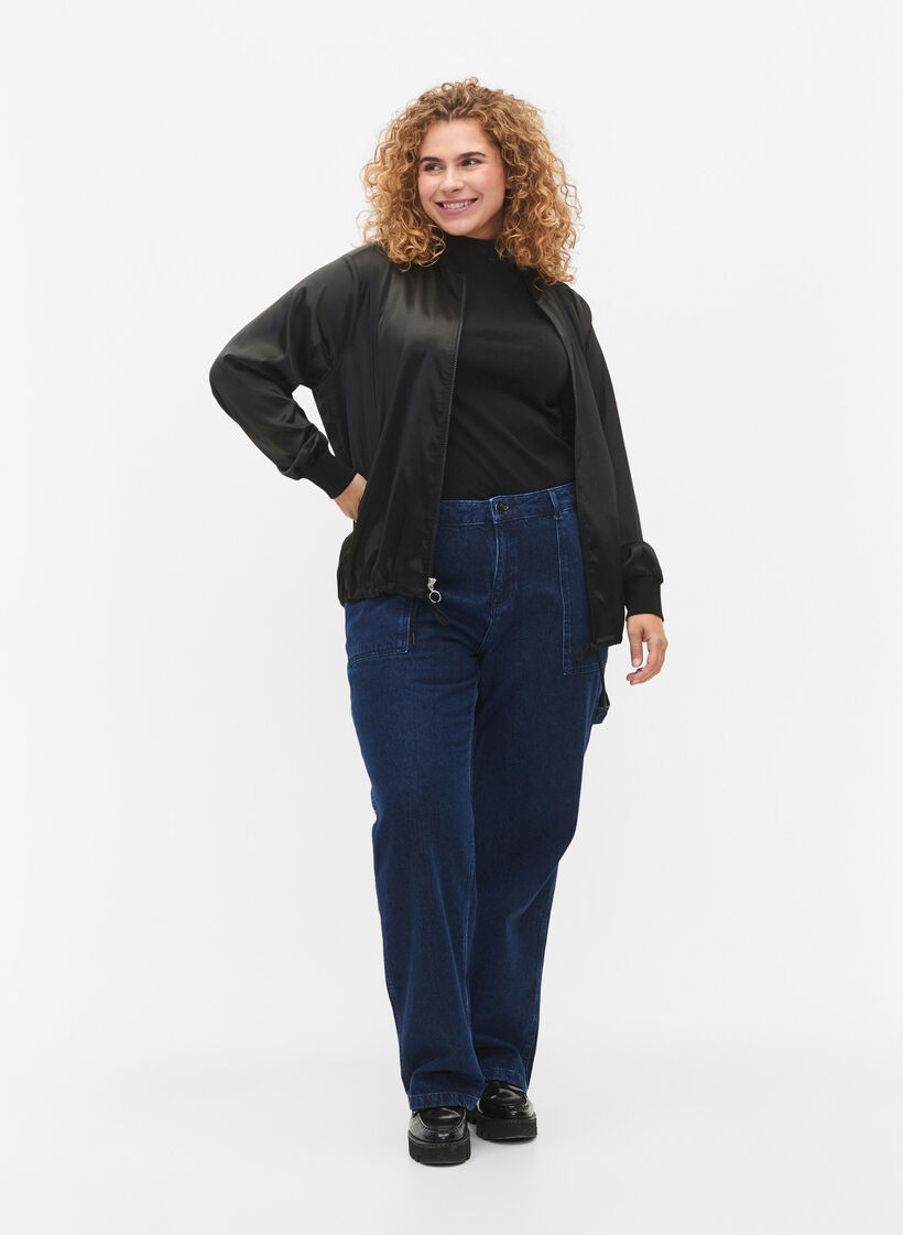 Bomber jacket with zipper and laces, Black, Model image number 2