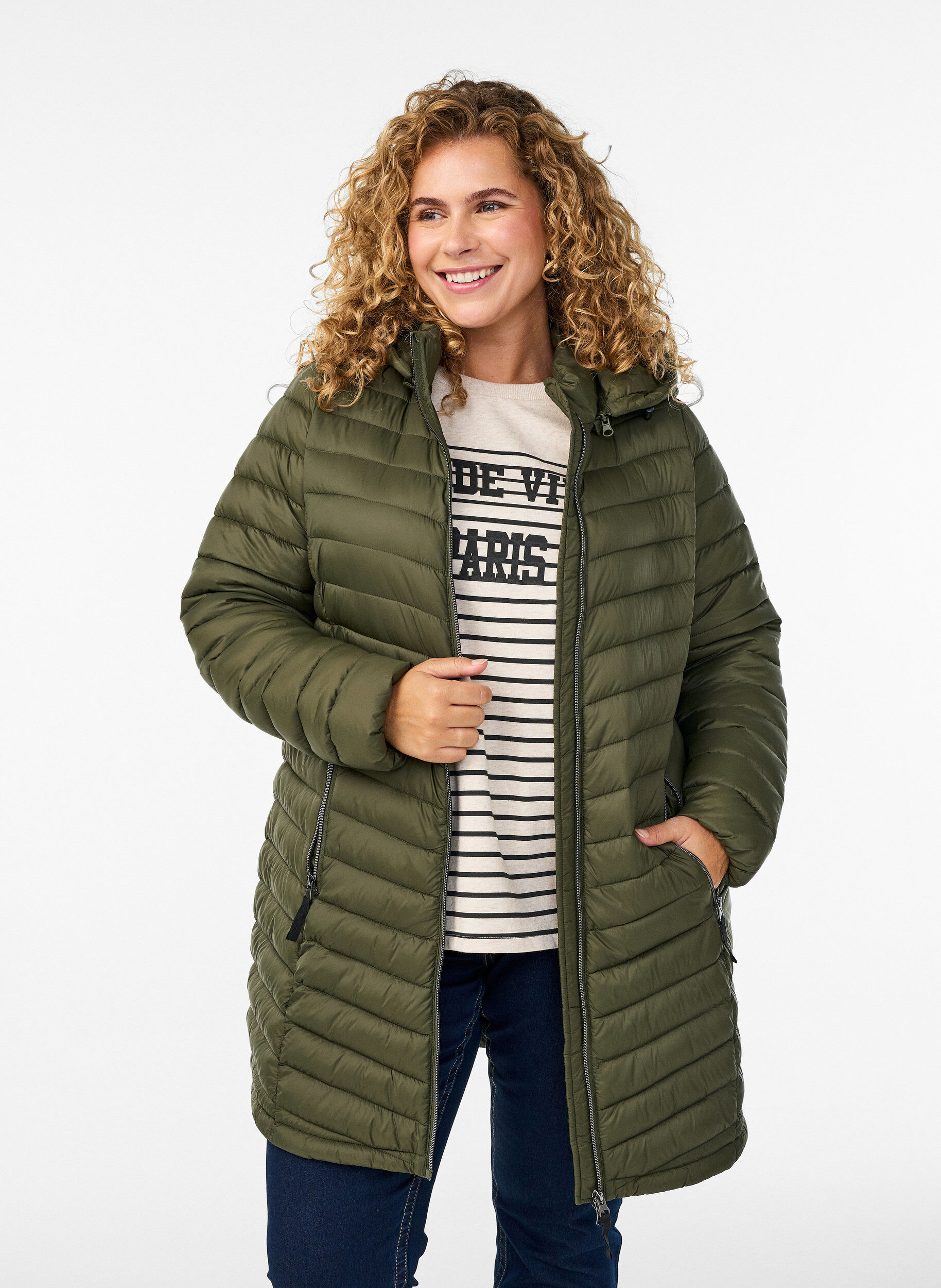 ZizzifashionLightweight jacket with pockets and a detachable hood, Green, Model image number 0