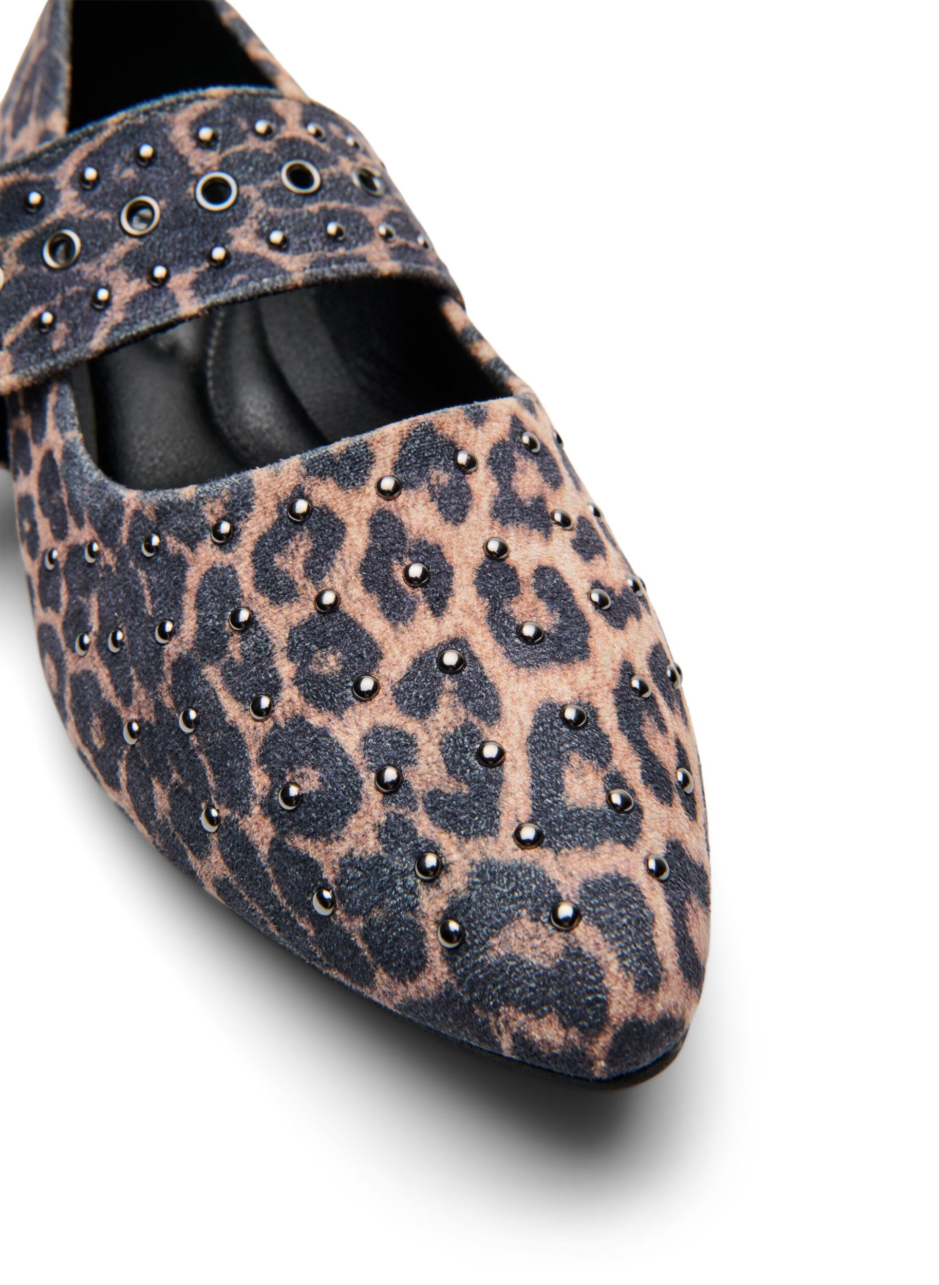 Zizzifashion Wide fit - Leopard print ballerina with buckle and studs, Brown, Packshot image number 3