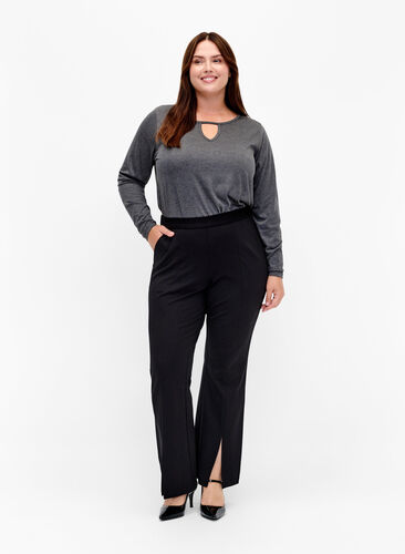 Trousers with bootcut and front slit, Black, Model image number 0
