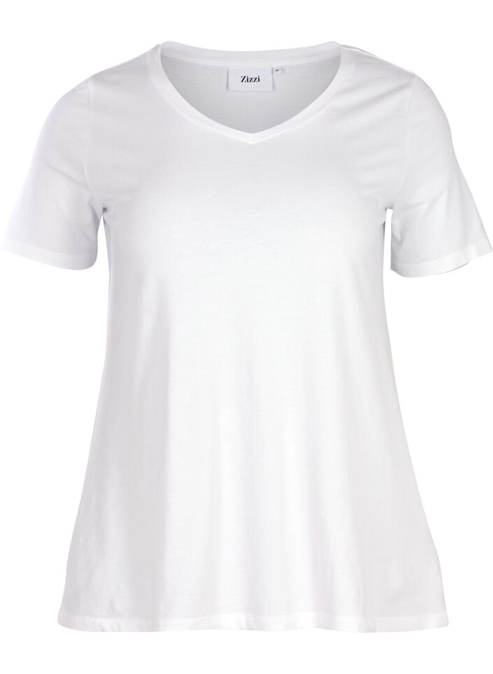 Basic t-shirt with v-neck, White, Packshot image number 0