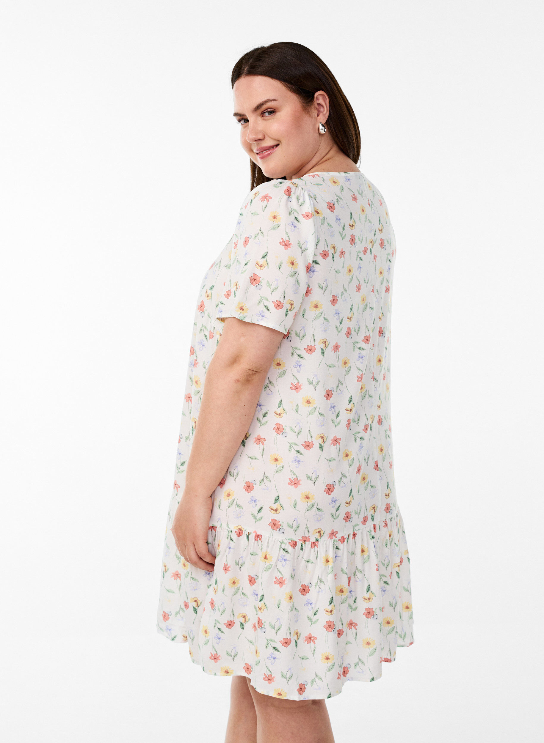 ZizzifashionDress in viscose with cutline, White, Model image number 2