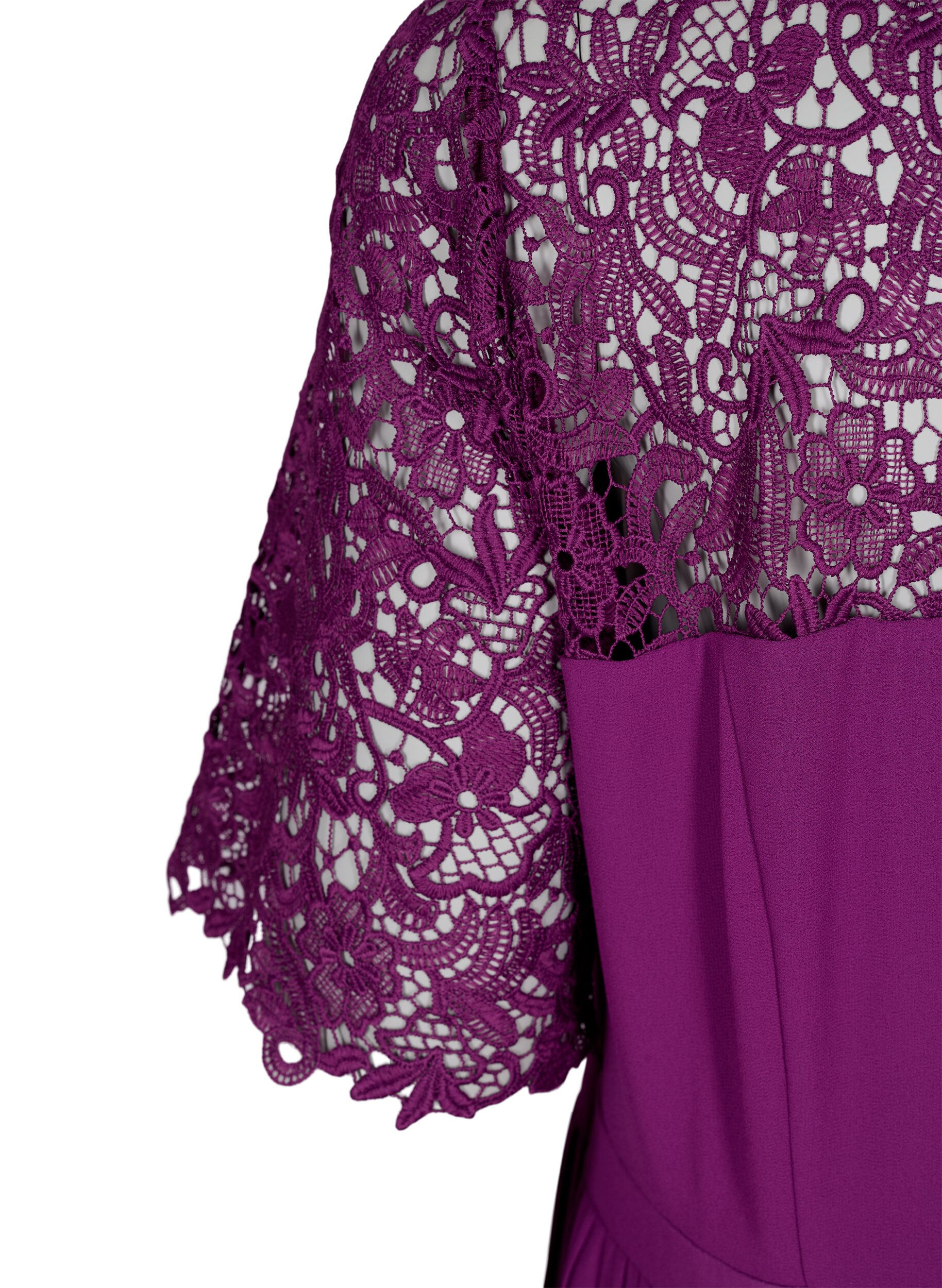 Zizzifashion Short sleeve dress with lace top, Grape Juice, Packshot image number 3