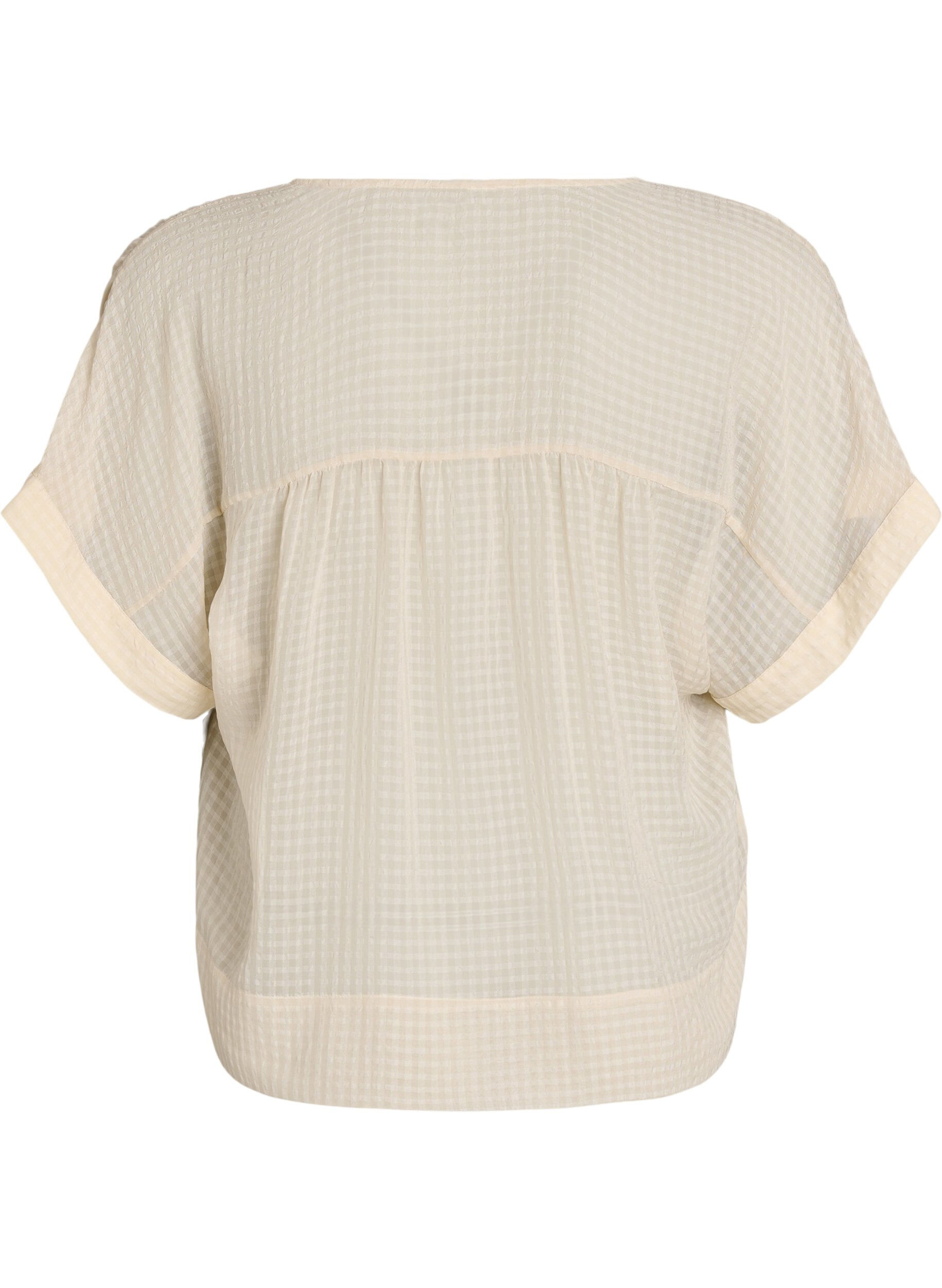 ZizzifashionSeersucker blouse with V-neck, Beige, Packshot image number 1