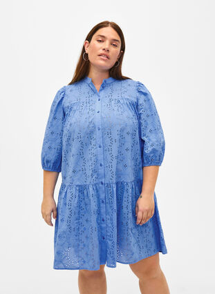 Embroidery anglaise shirt dress in cotton, Marina, Model image number 0