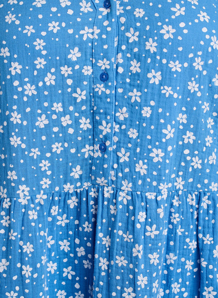 Short dress in patterned cotton muslin, Blue, Packshot image number 2
