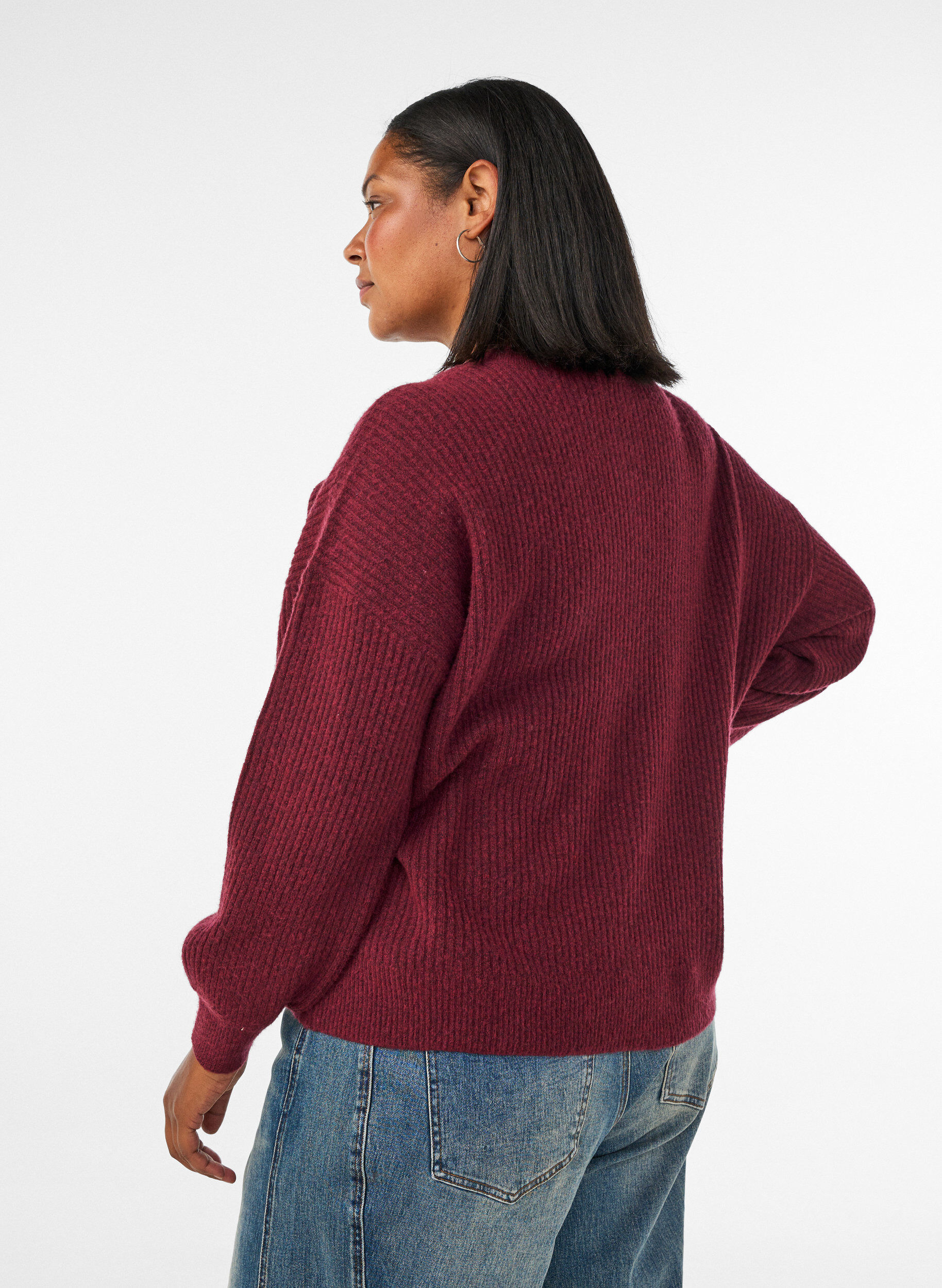 ZizzifashionRib knit cardigan with buttons, Red, Model image number 2