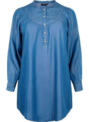Long sleeve tunic from TENCEL™ Lyocell, Medium Blue denim, Packshot image number 0