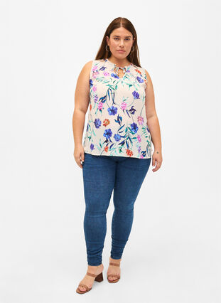 Floral top with tie detail, Buttercream Blue Fl., Model image number 2