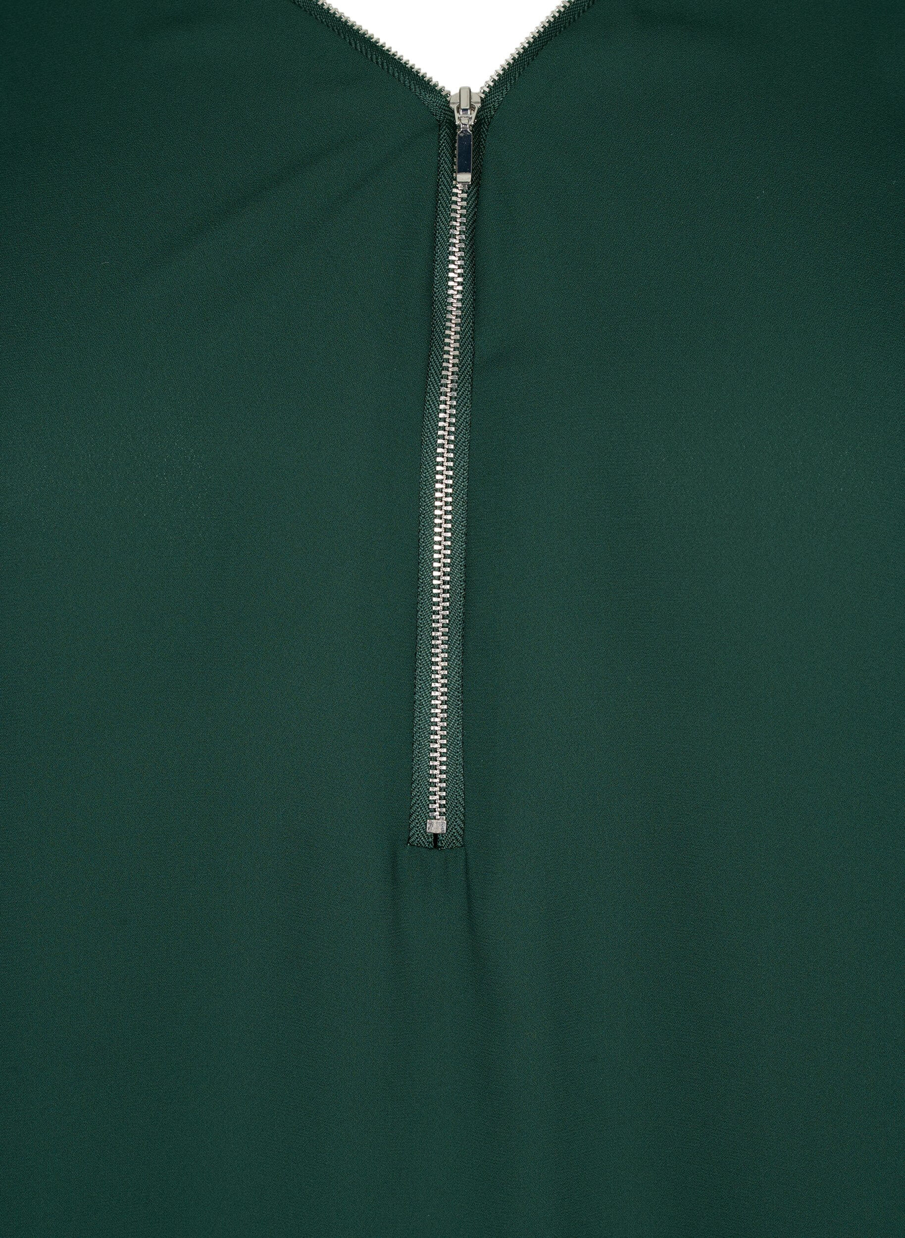 Zizzifashion V-neck blouse with zipper, Scarab, Packshot image number 3