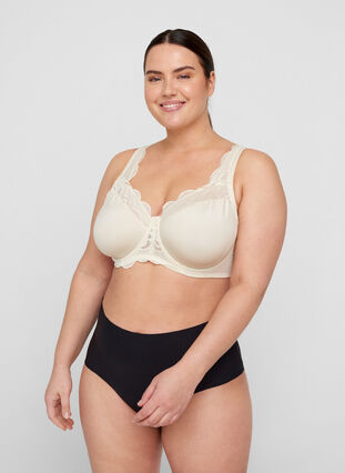 Underwired Figa bra with lace trim, Birch, Model image number 2