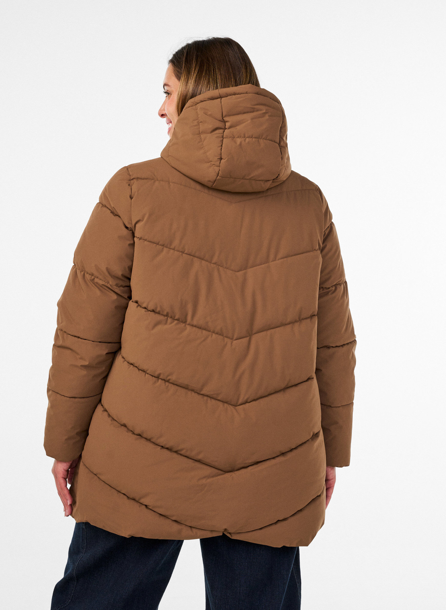 ZizzifashionMid-length puffer jacket with hood, Brown, Model image number 2